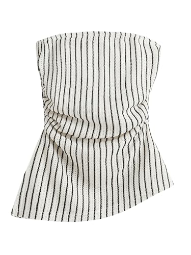 Women's Striped Print Bandeau Ruched Asymmetrical Hem Strapless Tube Top