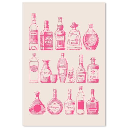 Cocktail Poster Alcohol Drink Wall Art Preppy Bar Cart Canvas Prints for Funky Bar Kitchen Wall Decor