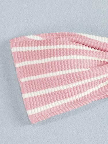 Women's 2 Piece Strapless Swimsuit Striped Bandeau High Waisted Thong Bikini Set Bathing Suit