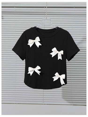 Women's Coquette Bow Tops Cute Short Sleeve Round Neck T Shirt