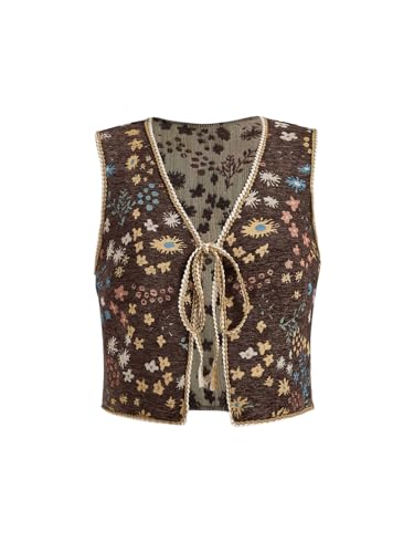 Women's Plus Size Tie Front Sleeveless V Neck Floral Print Boho Vest Tank Top