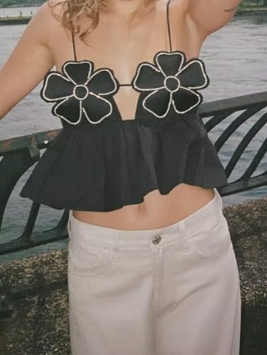 Women's Tank Tops 3D Flower Summer Sleeveless Sexy Backless Top Camisoles Y2k Going Out Party Shirt Streetwear