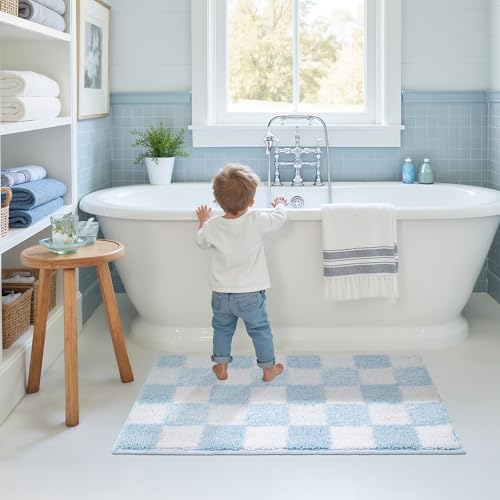 Checkered Bathroom Rugs, Fluffy Rug, Absorbent Microfiber Ultra Soft Bath Mat Washable, Non-Slip Bath Mats for Bathroom, Cute Floor Mat