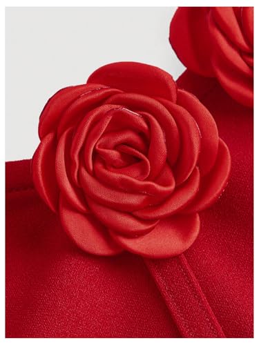 Women's 3D Flower Strapless Midi Dress Ruched Split Corset Bodycon Dresses