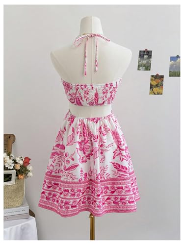 Women's Floral Halter Neck Vacation Dress Sleeveless Cut Out Boho Cami Dress