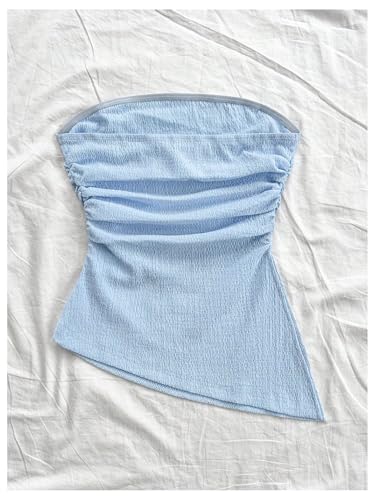 Women's Strapless Asymmetrical Tube Tops Sleeveless Ruched Crop Bandeau Summer Going Out Backless Top Dressy