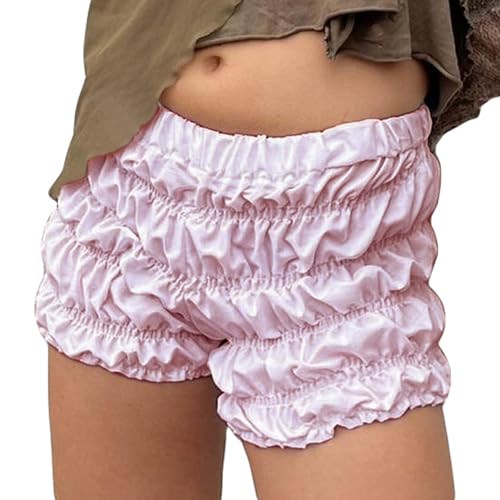 Women Y2k Ruffle Bloomer Shorts Slim Fit Sexy Smocked Lolita Short Pants Pj Lounge Boxers Micro Shorts Bottoms