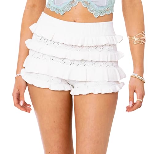 Women Y2k Ruffle Bloomer Shorts Slim Fit Sexy Smocked Lolita Short Pants Pj Lounge Boxers Micro Shorts Bottoms