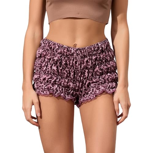 Womens Ruffle Bloomer Shorts Y2k Elastic Gingham Fruit Print Cute Frilly Lounge Sleep Pj Mini Micro Boy Shorts