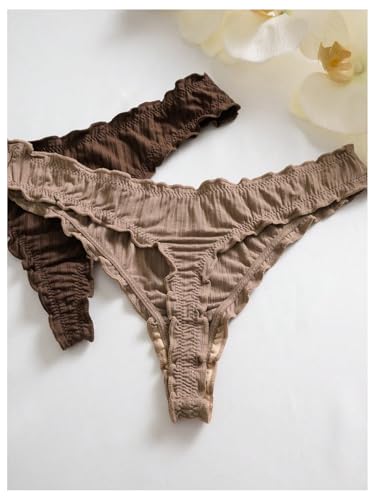 Women's 5 Pack Cute Underwear Ruffle Panties Low Rise Thong Set