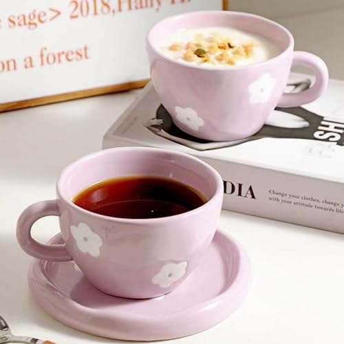 Coquette Bow Coffee Mug Personalized Set with Saucer Mug Porcelain Coffee Tea Cup 12oz