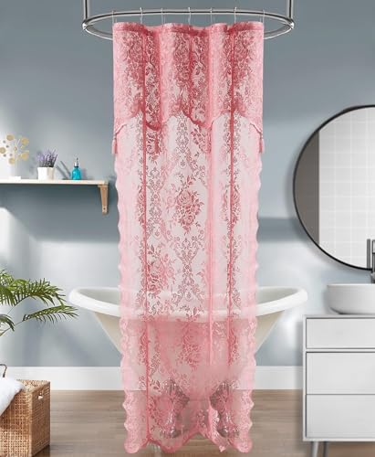 Luxury Lace Small Shower Curtain - Lace Shower Curtain with Attached Valance & Tassels
