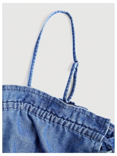 Women's Denim Tops Bow Tie Front Spaghetti Strap Camisole Tiered Ruffle Frill Trim Y2k Tank