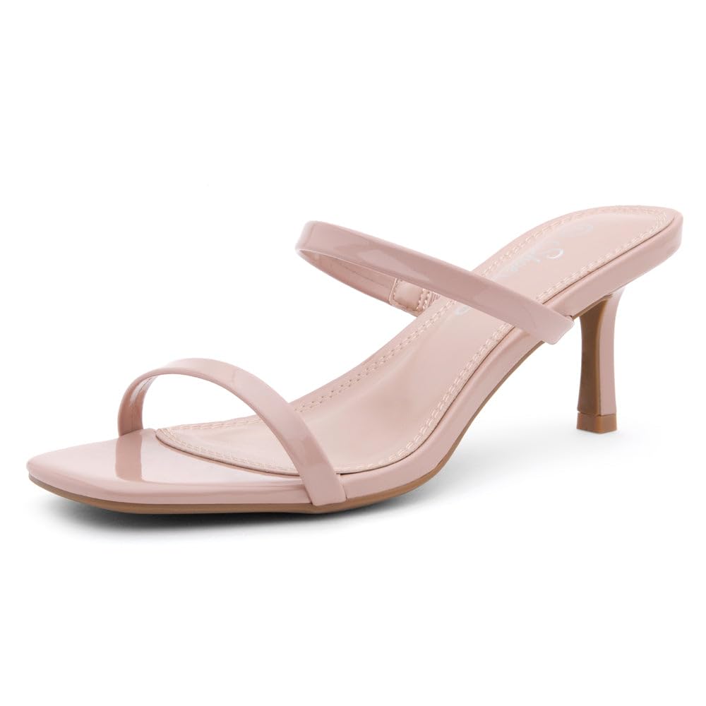 Women's Low Heels | Kitten Heel Sandals for Women | Open Toe Slip-On Slides | Two-Strap Heeled Mules