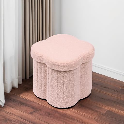 Flower-Shaped Storage Ottoman â€?Boucle Footstool & Seat for Living Room & Dorm