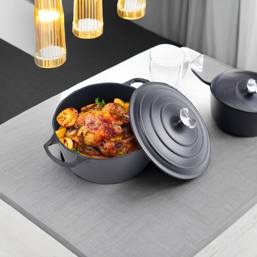 Enameled Cast Iron Dutch Oven with Lid - Big Dual Handles - Round Pot for Versatile Cooking 6 Quart