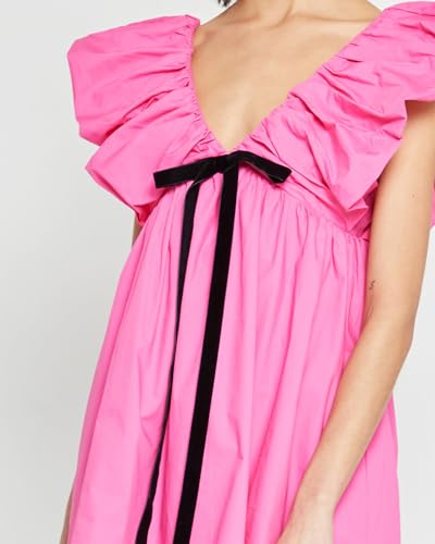 Women's Mini Dress V Neck Puff Sleeve Dress Short Babydoll Bow Dress