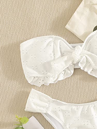 Women's 2 Piece Bathing Suit Ruffle Hem Bandeau Tie Front Bikini Set