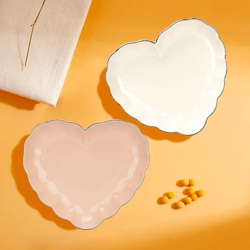 Porcelain Serving Dish, Heart Shape Candy Bowls, Ceramics Flower Relish Tray with Metallic Rim