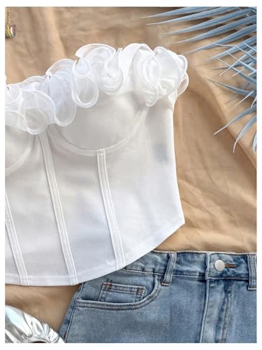 Women's Coquette Ruffle Trim Corset Tops Sleeveless Summer Tube Crop Tops