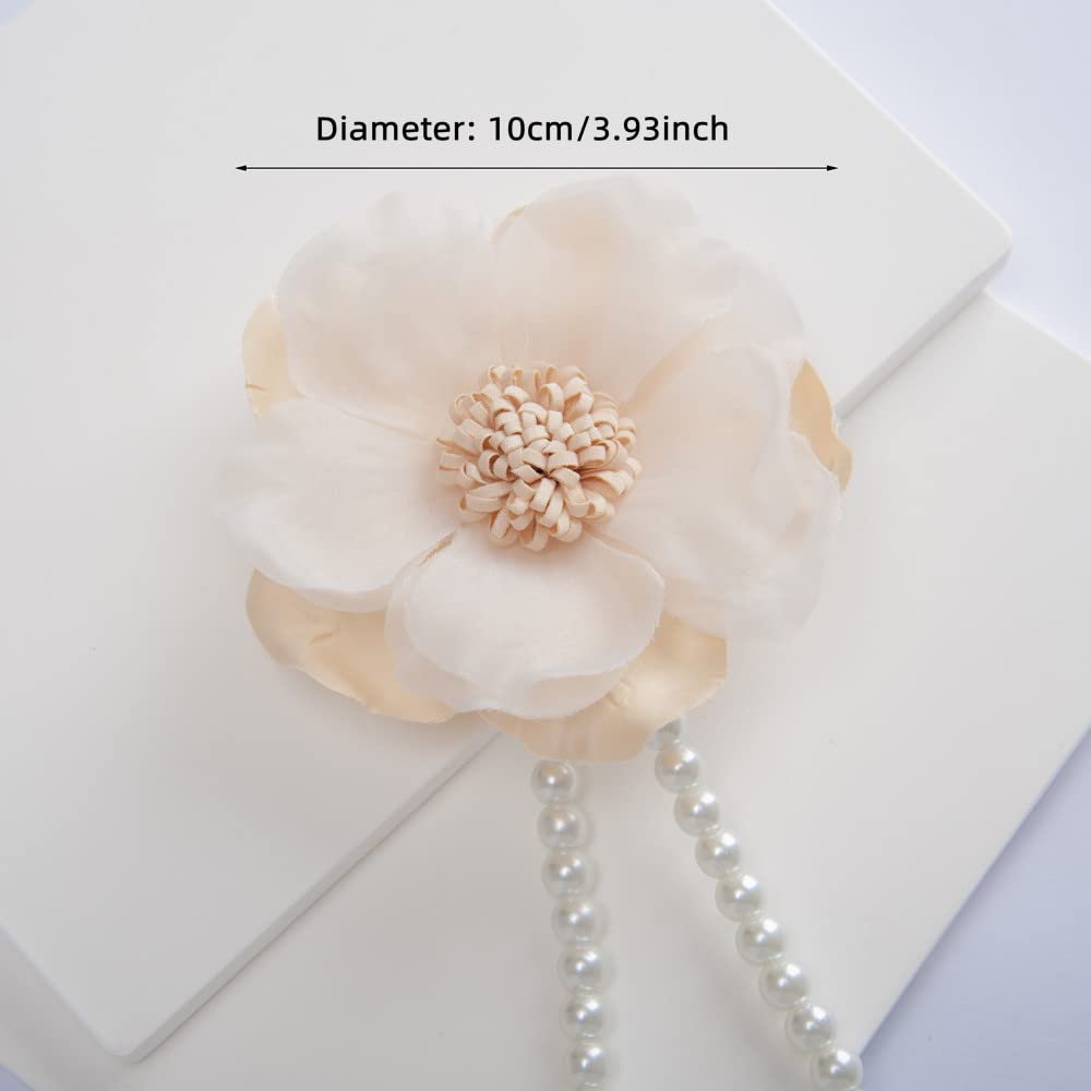 Elegant Pearl Magnetic Curtain Tieback with Handmade Flower Decorative Drapery Holdbacks Rope Holder