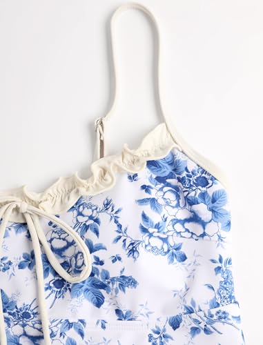 Tankini Swimsuits for Women Tie Front Tummy Control Spliced Ruffles Bikini Sets Two Piece Bathing Suits