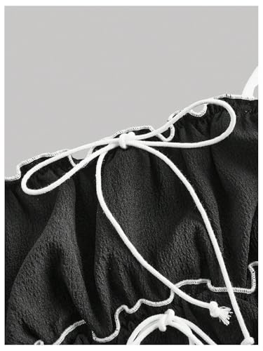 Women's Bow Tie Cami Tops Ruffle Spaghetti Strap Contrast Trim Asymmetrical Camisole Tank