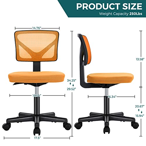 Vanity Swivel Armless Desk Chairs with Wheels, Ergonomic Adjustable Home Office Rolling Task Chair, Comfy Mesh Mid Back