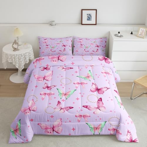 Cartoon Bowknot Comforter Set Pink Bow Tie Butterfly Knot Princess Bedding Set Floral Bow Comforter