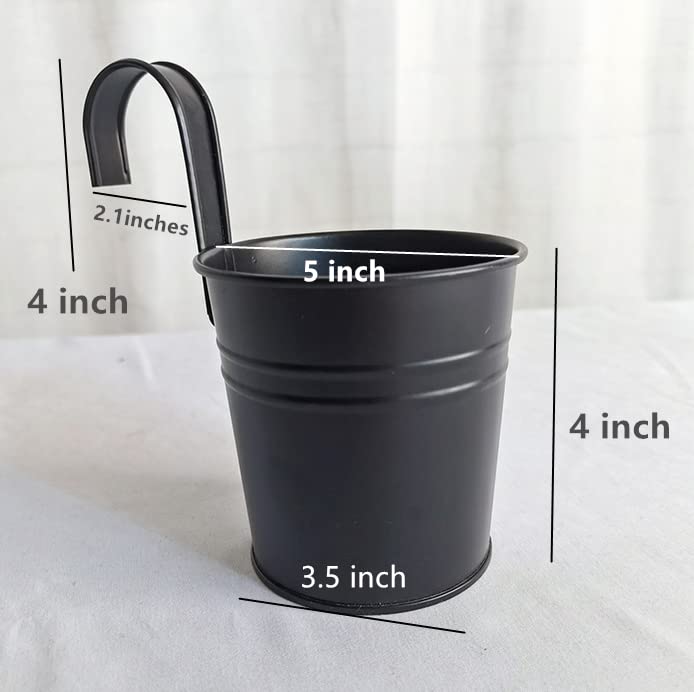 Hanging Flower Pots for Outdoor Indoor Plants with Removable Hooks -5 Pack Metal Buckets Plant Pots Wall Fence Home Decor-Storage Box,Drainage Holes -5''Diameter