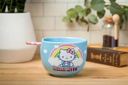 Ceramic Sanrio Hello Kitty Ramen Noodle Rice Bowl with Chopsticks, Microwave Safe
