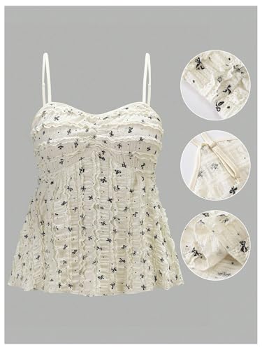 Women's Plus Size Bow Print Top Y2k Coquette Sleeveless Shirt Casual Tank Camisole Spaghetti Strap Flared Cami