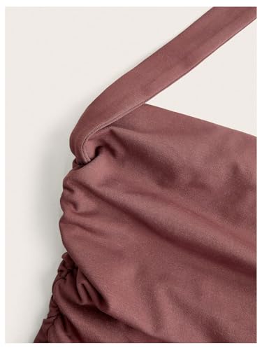 Women's Bubble Mini Dress Halter Backless Ruched Y2K Short Sundress with Built-in Shorts