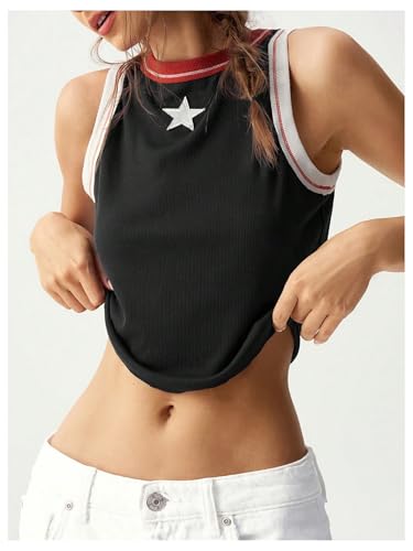 Women Star Crop Tank Tops Y2k Going Out Sleeveless Tee Shirts