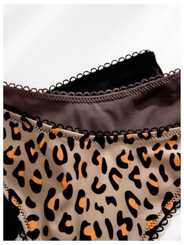 Women's 5 Pack Leopard Print Thongs Low Rise Panties Underwear Sets