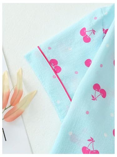 Women's Cherry Print Pajama Set Coquette Bow Collar Button Down Short Sleeve Cute Pjs Shorts Set
