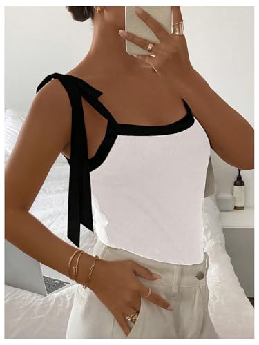 Women's Coquette Bow Tie Shoulder Tank Tops Backless Fitted Crop Tops