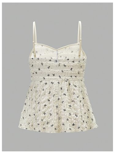 Women's Plus Size Bow Print Top Y2k Coquette Sleeveless Shirt Casual Tank Camisole Spaghetti Strap Flared Cami
