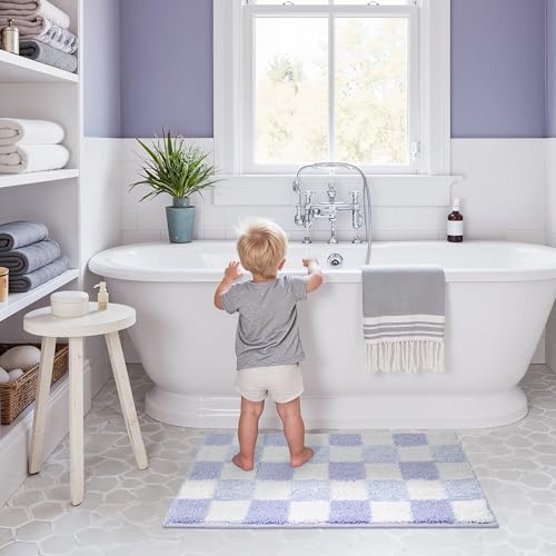 Checkered Bathroom Rugs, Fluffy Rug, Absorbent Microfiber Ultra Soft Bath Mat Washable, Non-Slip Bath Mats for Bathroom, Cute Floor Mat