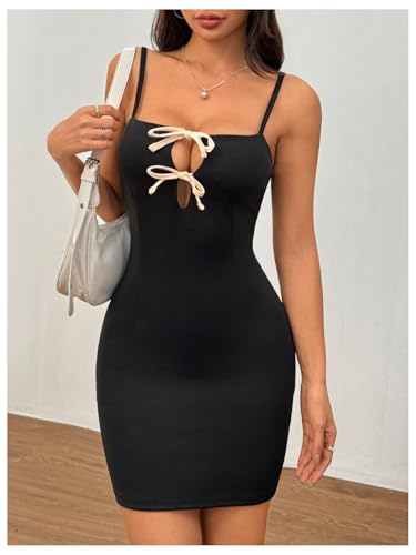 Women's Bow Tie Front Cami Dress Cut Out Sleeveless Bodycon Y2k Mini Dresses