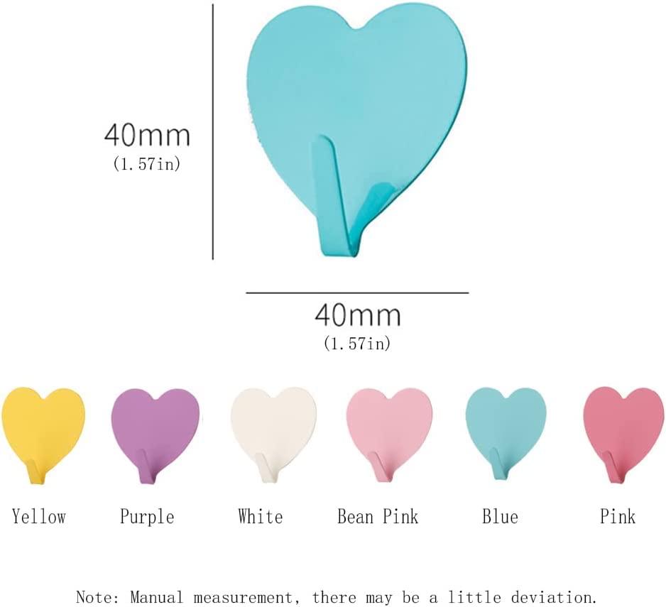 Heart Shaped Decorative Wall Hooks, Stainless Steel Strong Adhesive Wall Hook for Home Kitchen Bathroom Office (6 Pack)