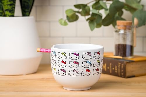 Ceramic Sanrio Hello Kitty Ramen Noodle Rice Bowl with Chopsticks, Microwave Safe