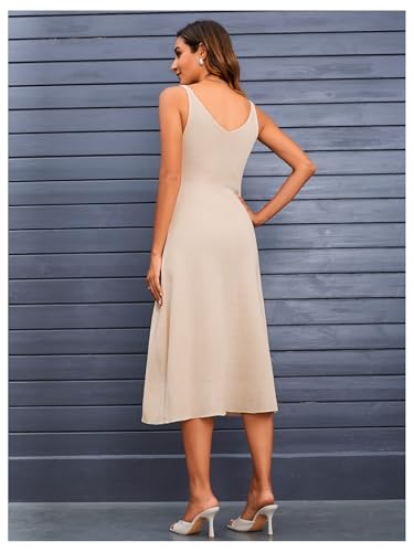 Women's 3D Flower Backless Sweater Dress Sleeveless Slim Fit Flared Hem Midi Dresses