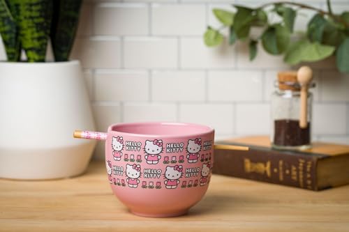 Ceramic Sanrio Hello Kitty Ramen Noodle Rice Bowl with Chopsticks, Microwave Safe