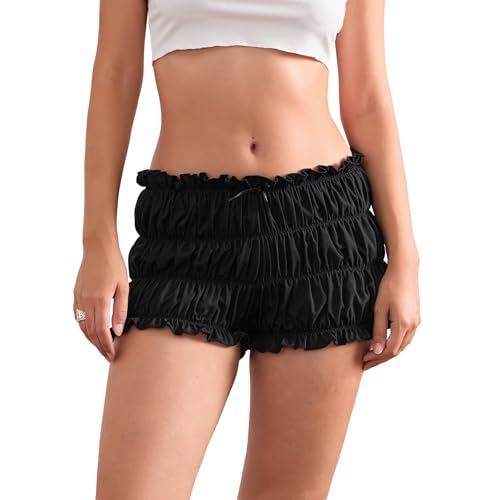 Womens Ruffle Bloomer Shorts Y2k Elastic Gingham Fruit Print Cute Frilly Lounge Sleep Pj Mini Micro Boy Shorts