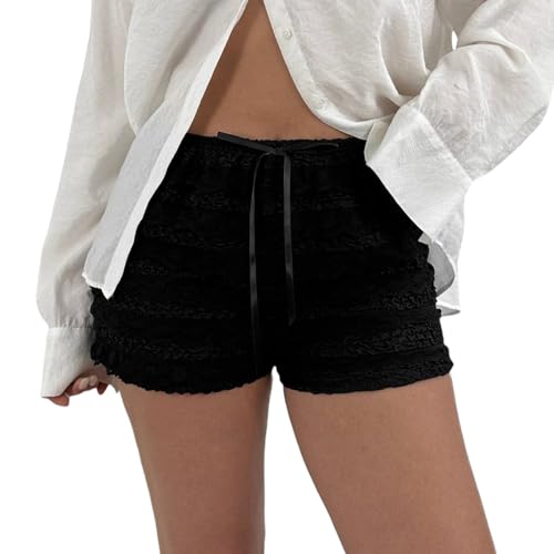 Women Y2k Ruffle Bloomer Shorts Slim Fit Sexy Smocked Lolita Short Pants Pj Lounge Boxers Micro Shorts Bottoms