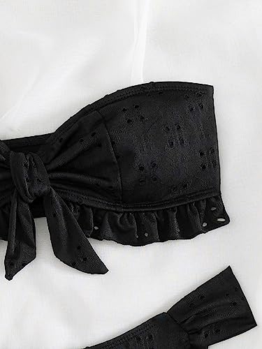 Women's 2 Piece Bathing Suit Ruffle Hem Bandeau Tie Front Bikini Set