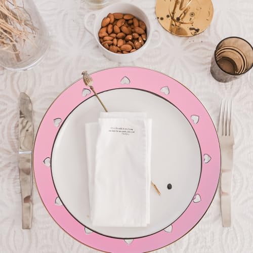 Round 13" Pink Charger Plates, Heart Hollow Chargers for Dinner Plates with Golden Border