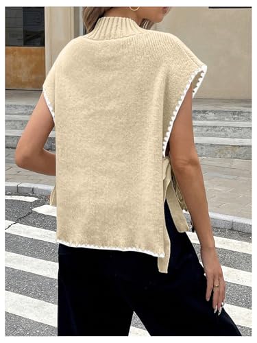 Women's Bow Tie Side Mock Neck Sweater Vest Coquette Split Sleeveless Knit Tops