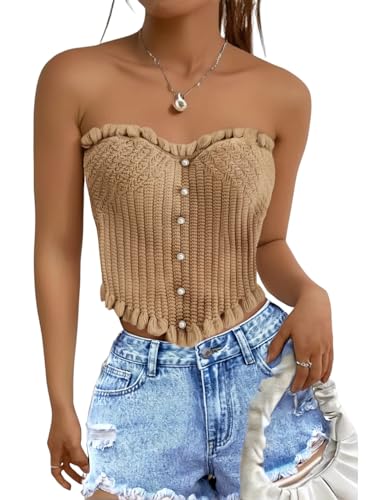 Women's Pearl Strapless Tops Summer Asymmetrical Tube Tops
